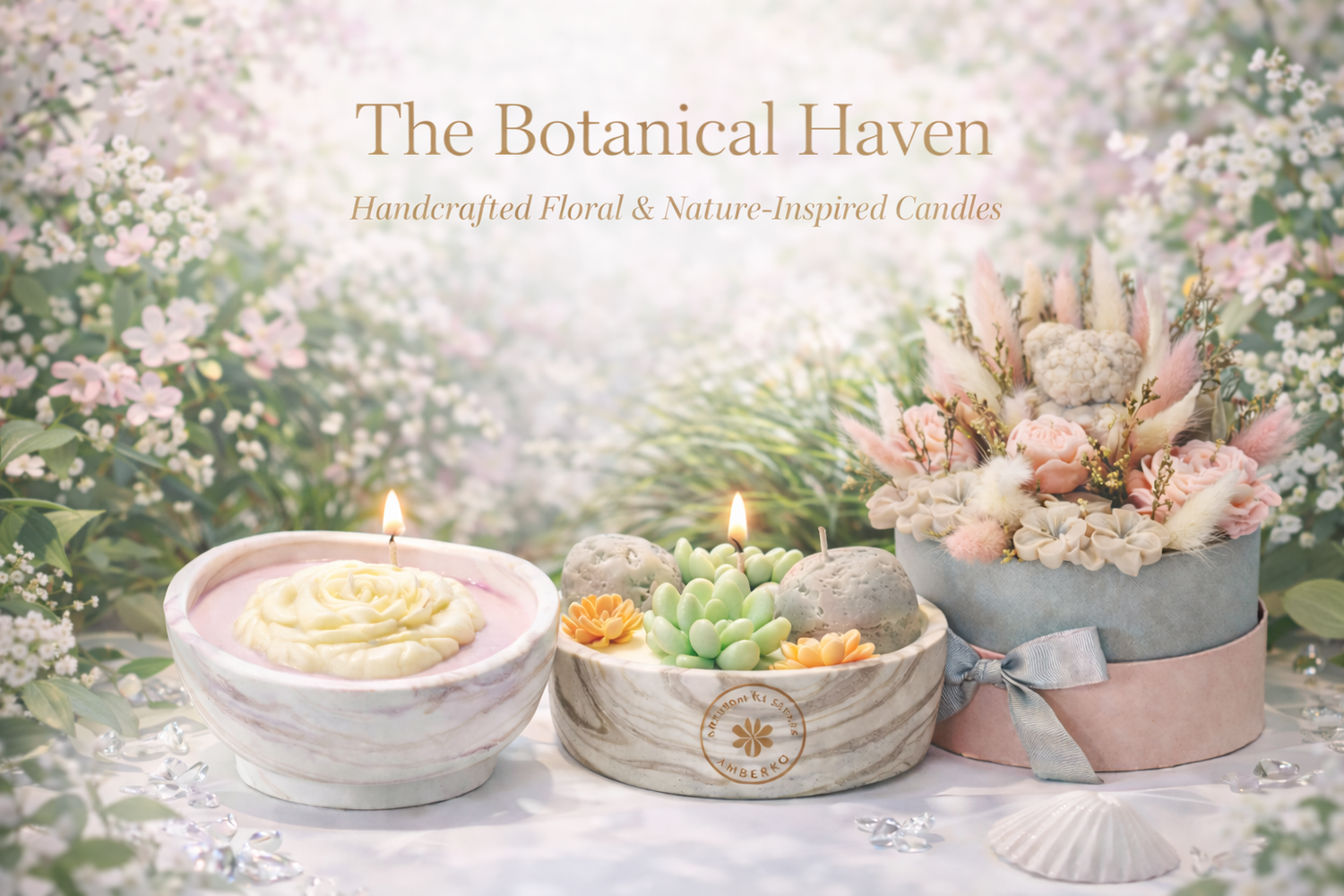 Botanical Haven Collection – Luxury Floral & Stone Decorative Candles
